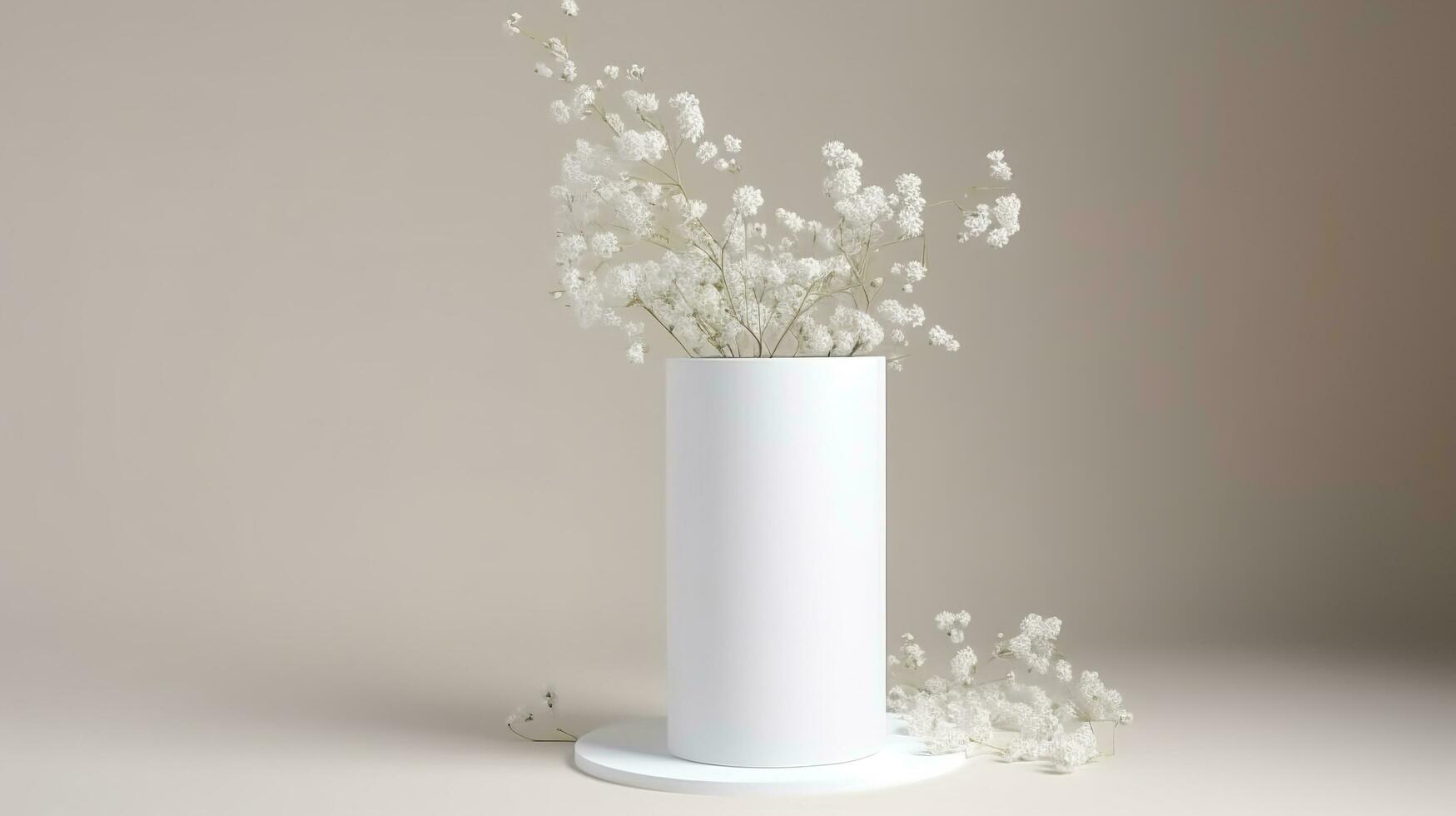 bouquet of gypsophila, white small flowers on a gray background, space for text, generate ai photo