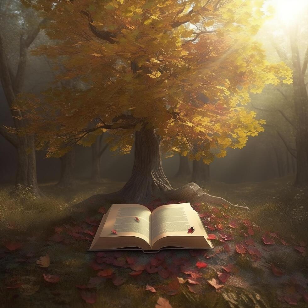 Open book revealing the jungle. Eco concept. photo