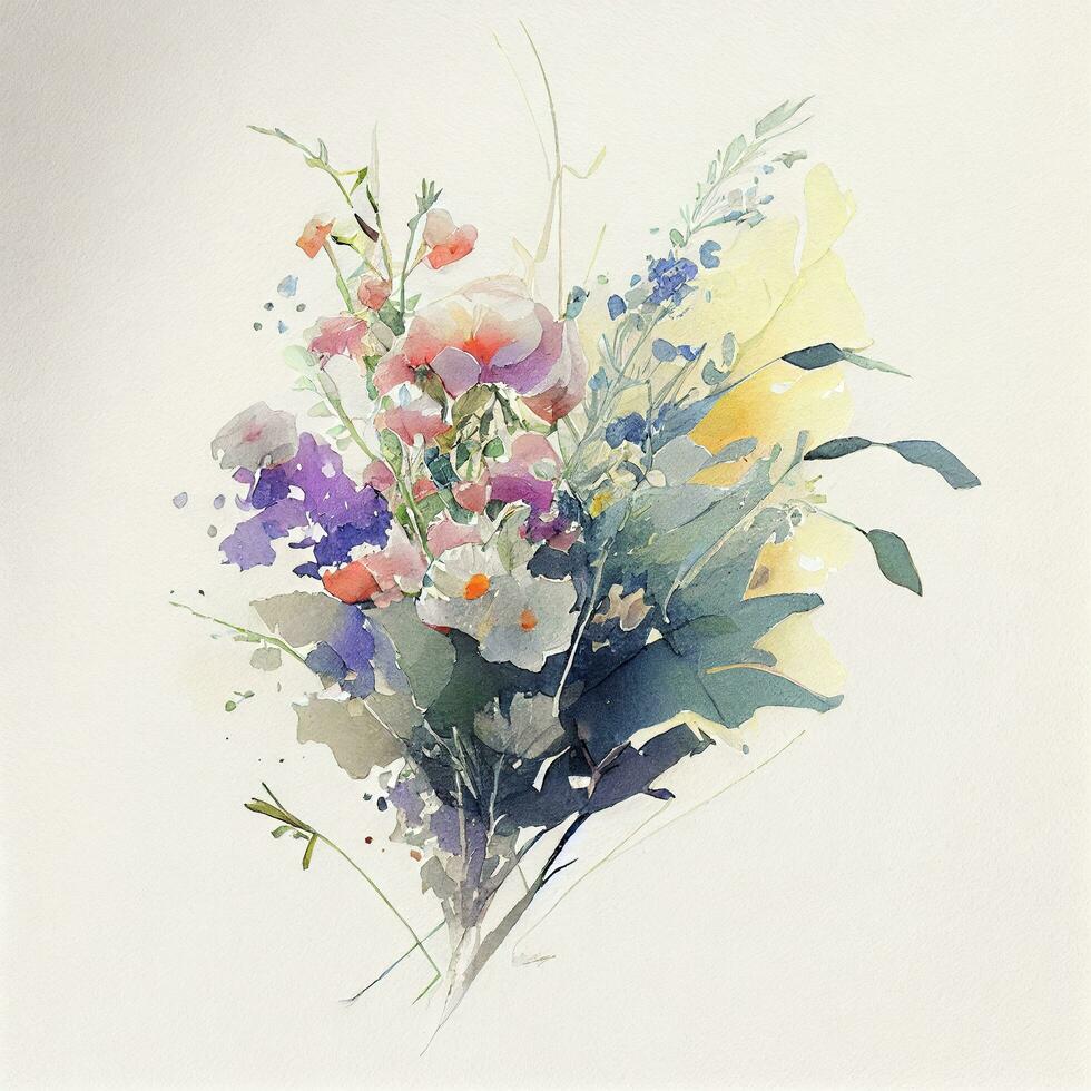 a bouquet of flowers on  white background, watercolor, Generate Ai photo