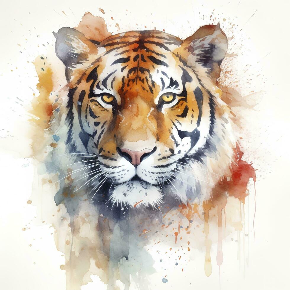 isolated tiger watercolour splashes with ink painting, llustration art, generate ai photo