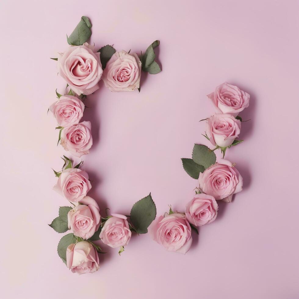 Banner from Bouquet frame of beautiful pink roses on pale pink backgroun , generat ai photo