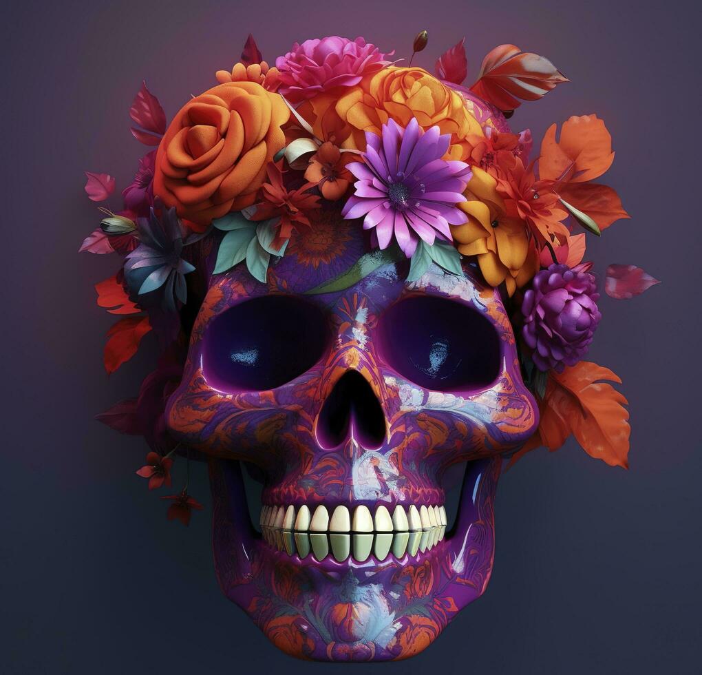 Day of the Dead skulls. Dia de los Muertos. Day of the Dead and Mexican Halloween background. Mexican tradition festival. Day of the dead sugar skull. Dia de los Muertos, generate ai photo