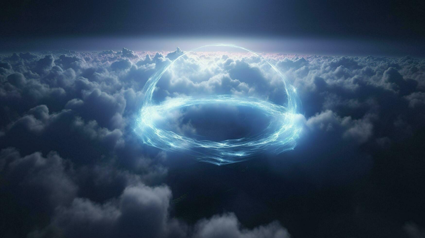 cloud clouds frame blue light, in the style of circular abstraction, 8k resolution, cosmic symbolism, dark symbolism, ethereal landscape, generat ai photo