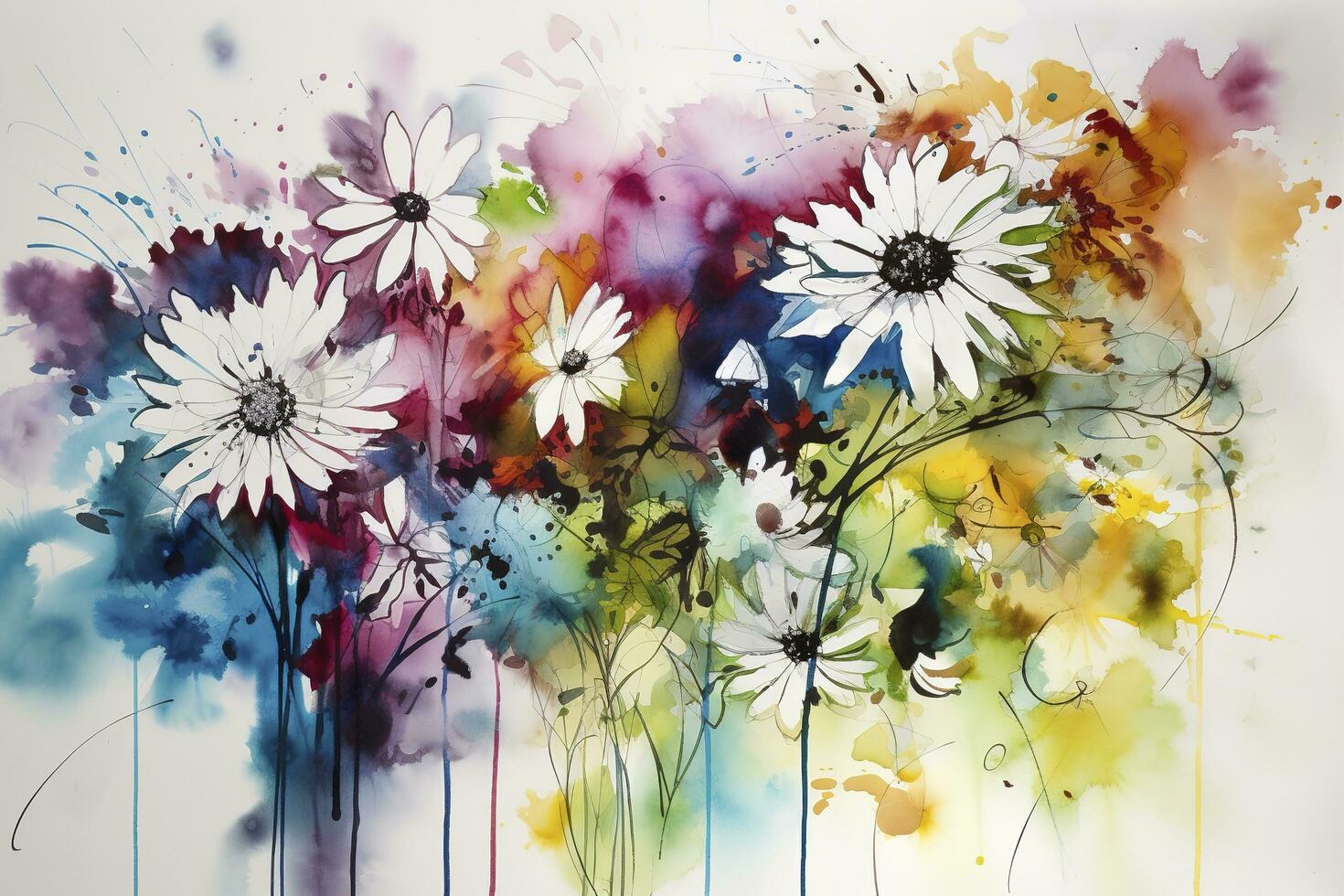 Use watercolor to create a series of abstract floral patterns, using color and shape to capture the essence of flowers without depicting them realistically, generate ai photo