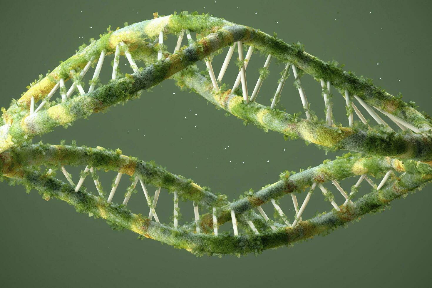 3d Ultra Sharp Render of a plant growing in a DNA strand with a green background, in the style of digital mixed media, bjarke ingels, symmetrical composition, octane render, generate ai photo