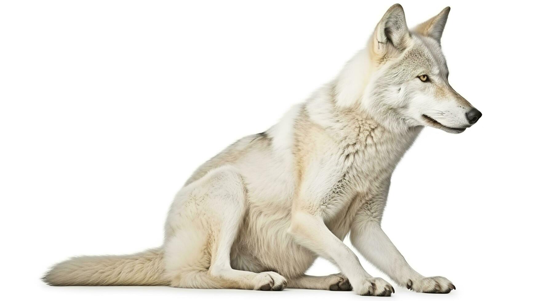 A lone coyote Canis latrans isolated on white background w in the winter snow in Canada, generate ai photo