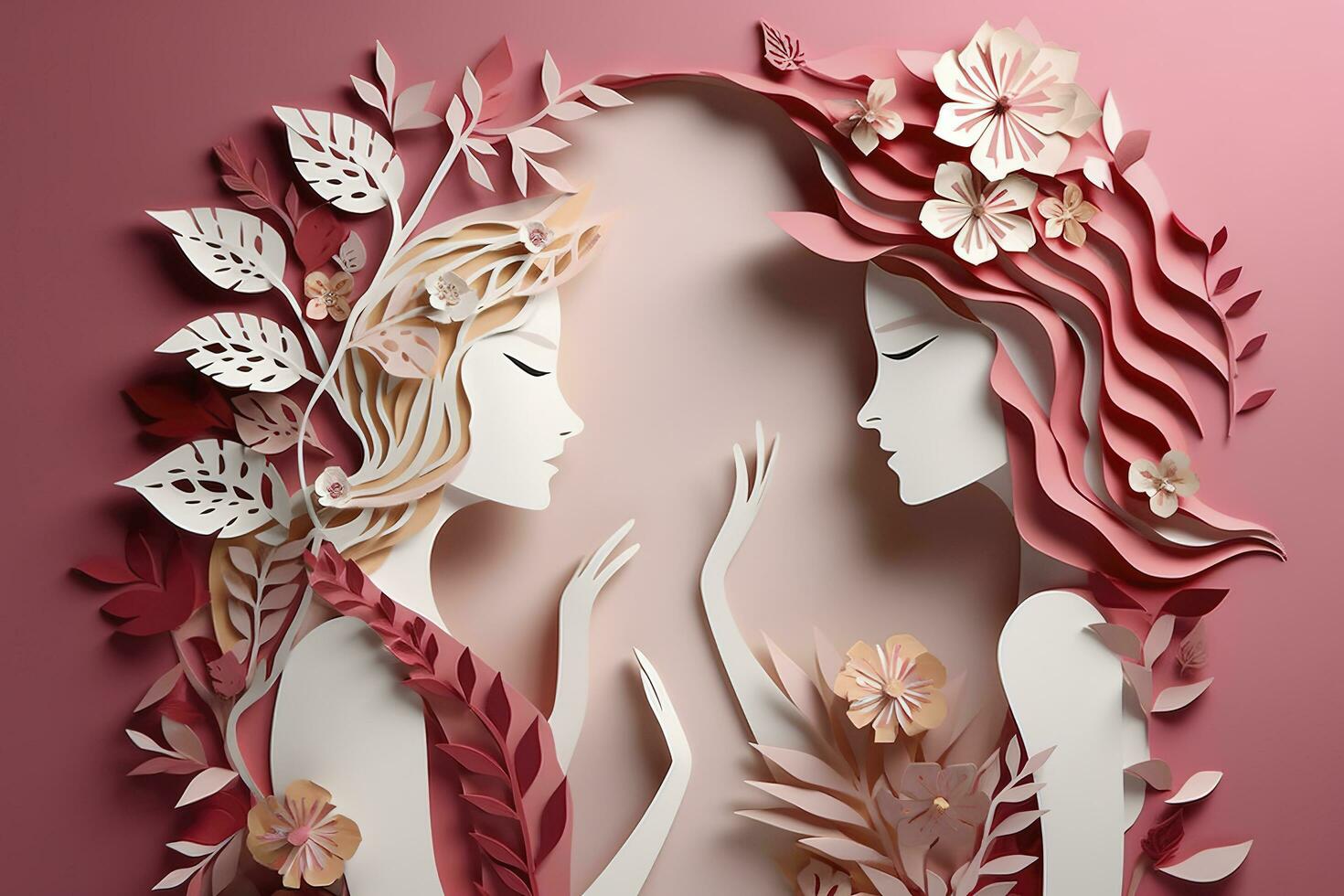 Paper art , Happy women's day 8 march with women of different frame of flower , women's day specials offer sale wording isolate , Generate Ai photo
