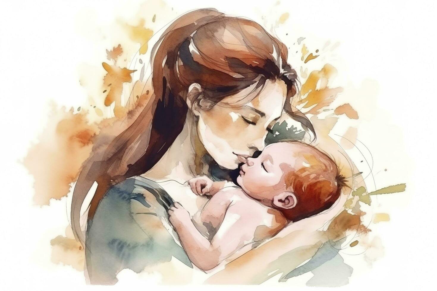 Mother hold baby, watercolor style, Valentine's Day, mothers Day, women's Day concept, Happy Mother's Day message with Mother hold baby,  Mothers Day concept, generate ai photo