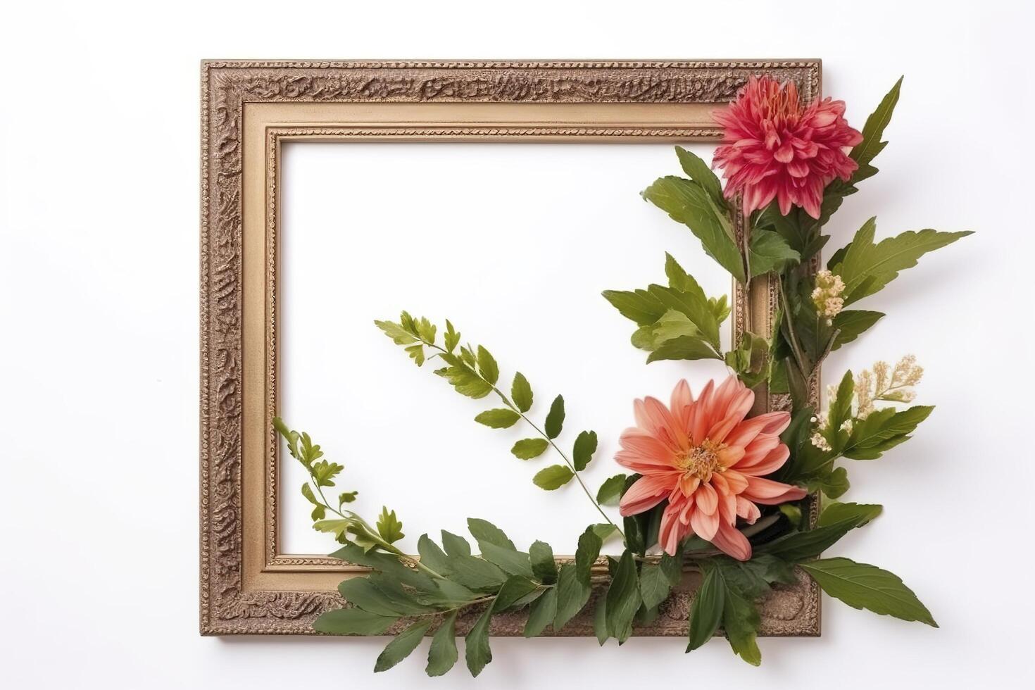 empty frame Vintage Frame With Flower decoration around frame. photo