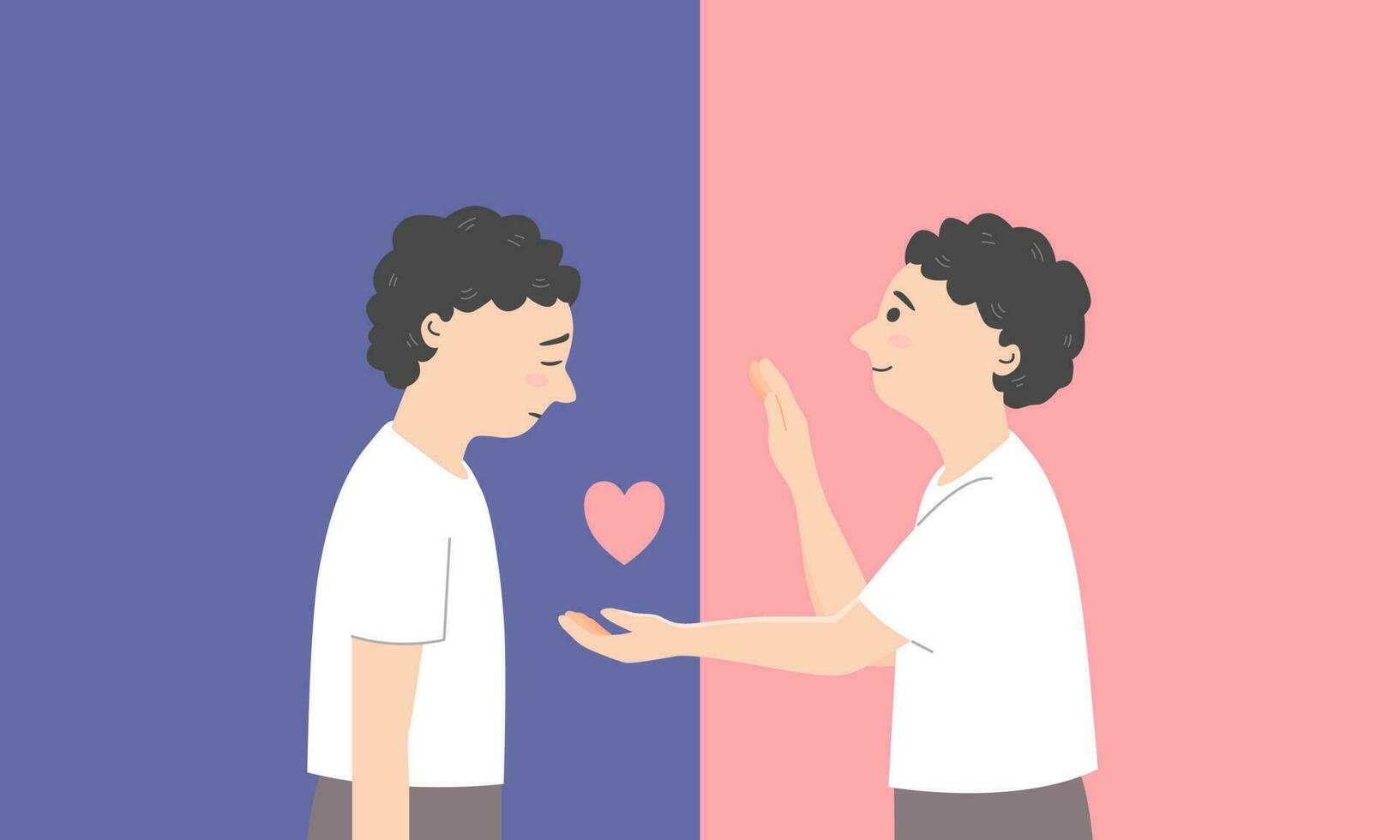 The boy shared his love for himself. Children mental health awareness concept. Flat vector illustration.