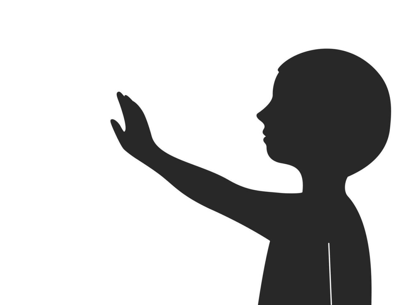 Silhouette of a child raising arm for help, mental health children awareness concept, flat vector illustration.