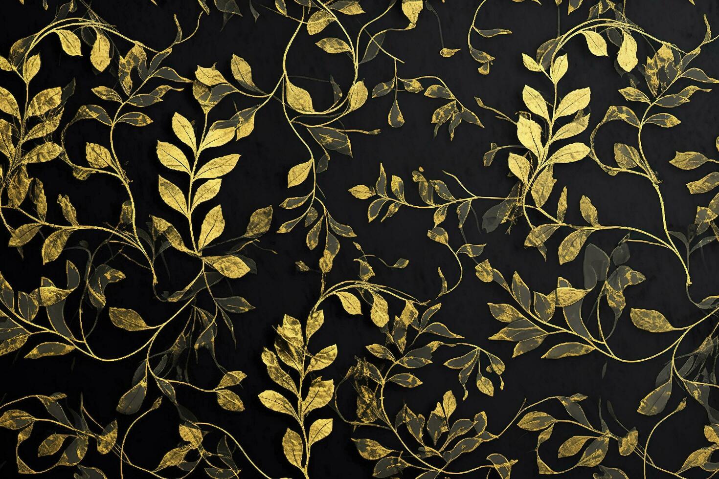 3d wallpaper mural. golden branches leave. black art background, generate ai photo