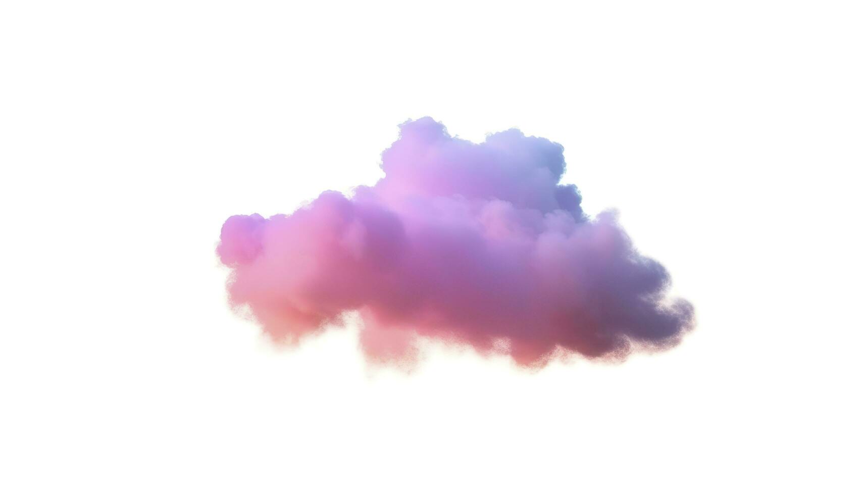 3d render, glowing colorful soft cloud isolated on white background. Fluffy cumulus atmosphere phenomenon. Realistic sky clip art element, generate ai photo