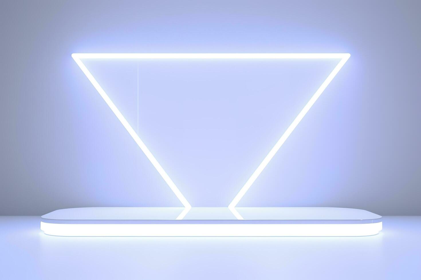 Realistic podium display with neon white lights, Product display background with light frame, White prodium product display with light effect, neon lights background, generate ai photo