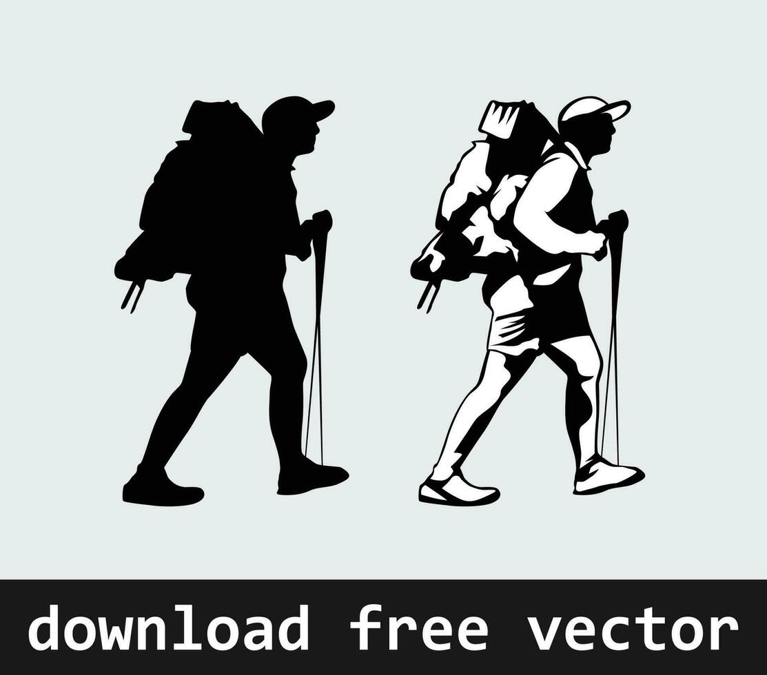 A Hiker silhouette in high detailed free vector set