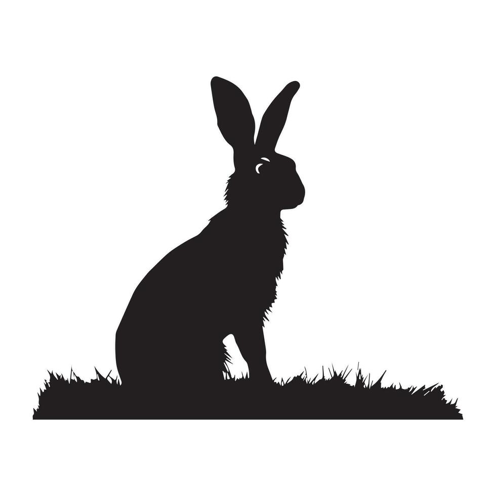 The silhouette of a rabbit is isolated on white background. Black logo with vector illustration