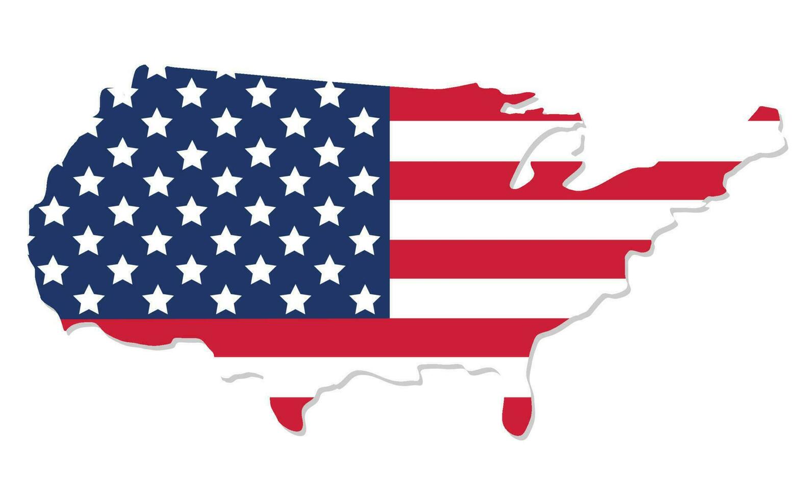 Map of the USA with the national flag of United States of America isolated on white background. Vector illustration.