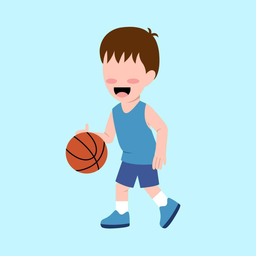 niño jugando baloncesto vector