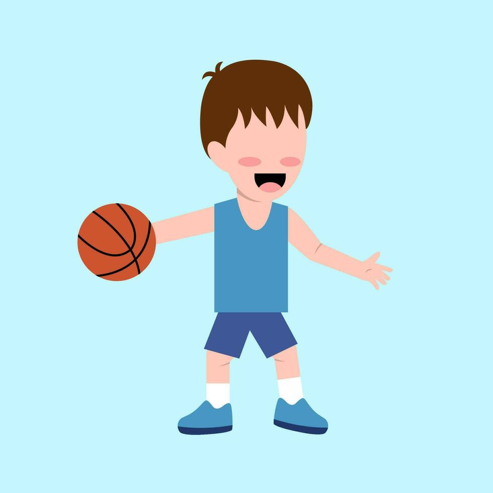 niño jugando baloncesto vector