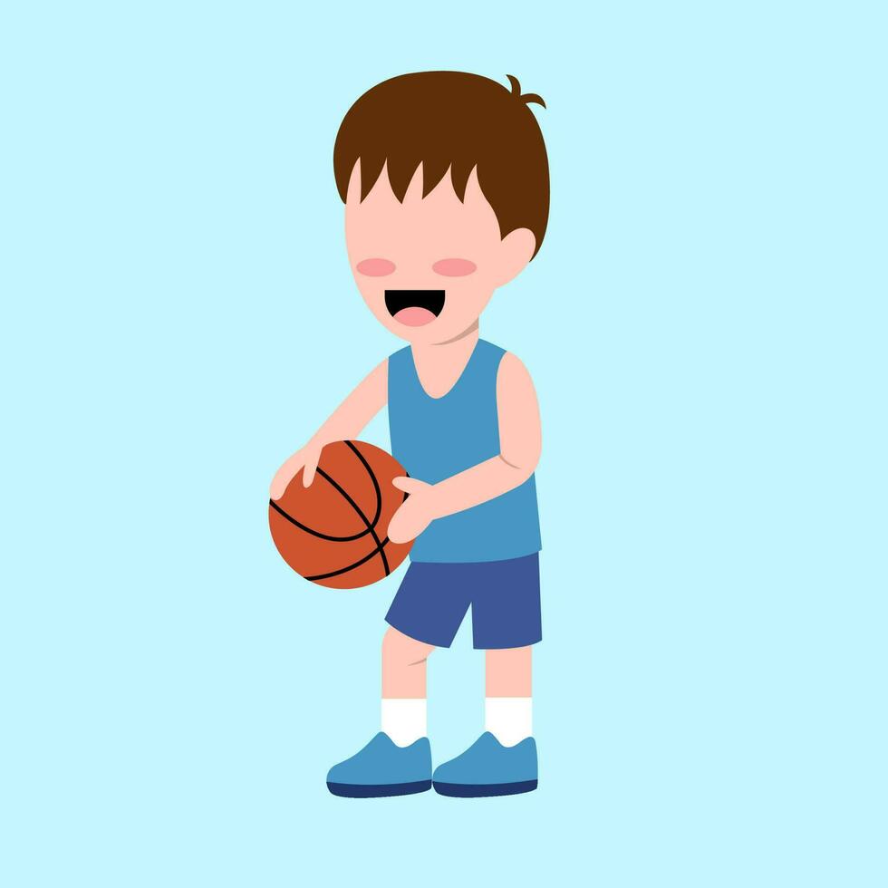 niño jugando baloncesto vector