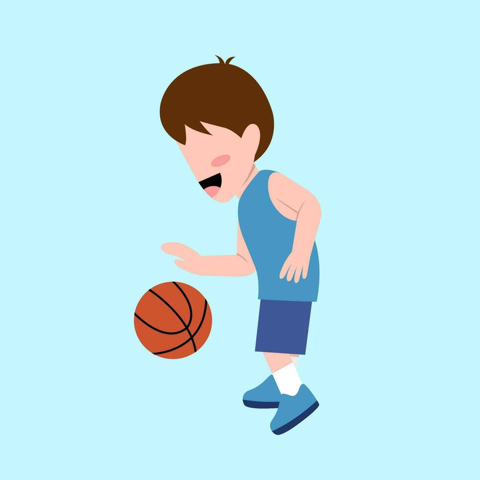 niño jugando baloncesto vector