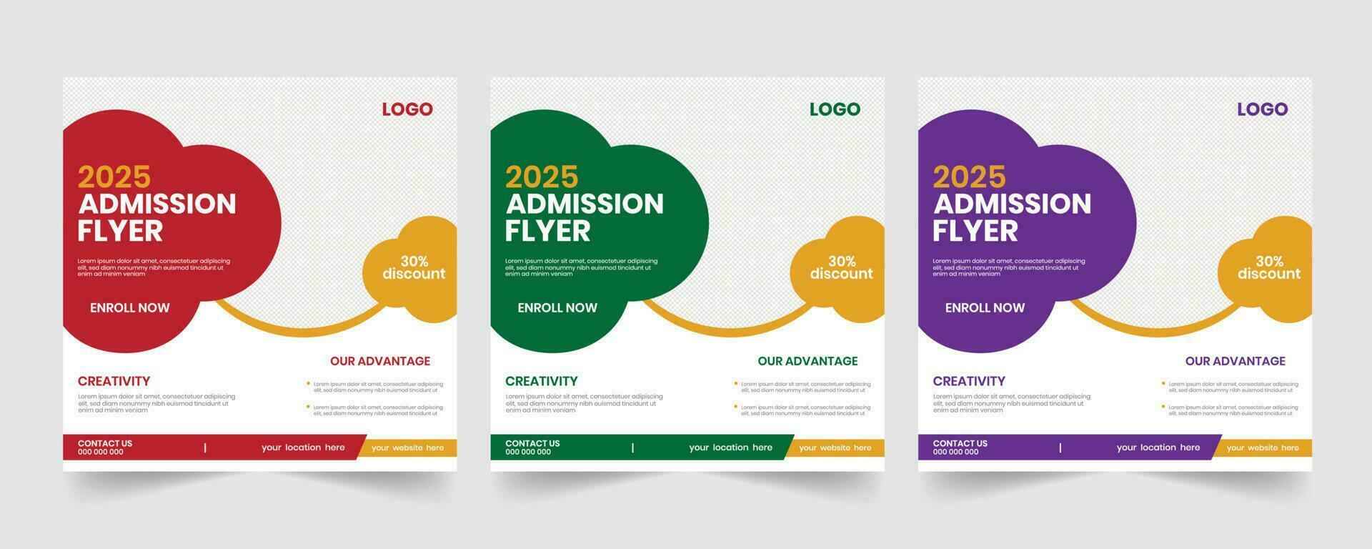 School admission online marketing and advertising square banner card layout vector