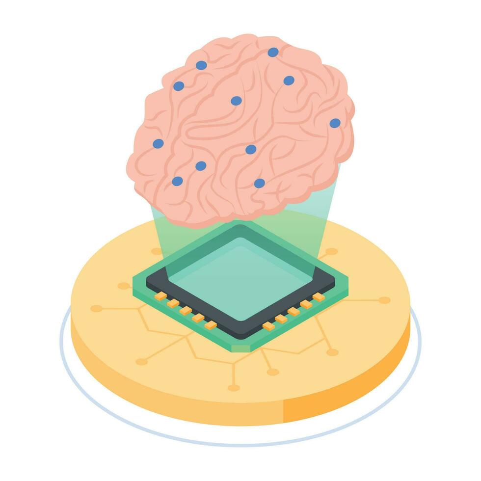 isométrica icono de digital cerebro vector