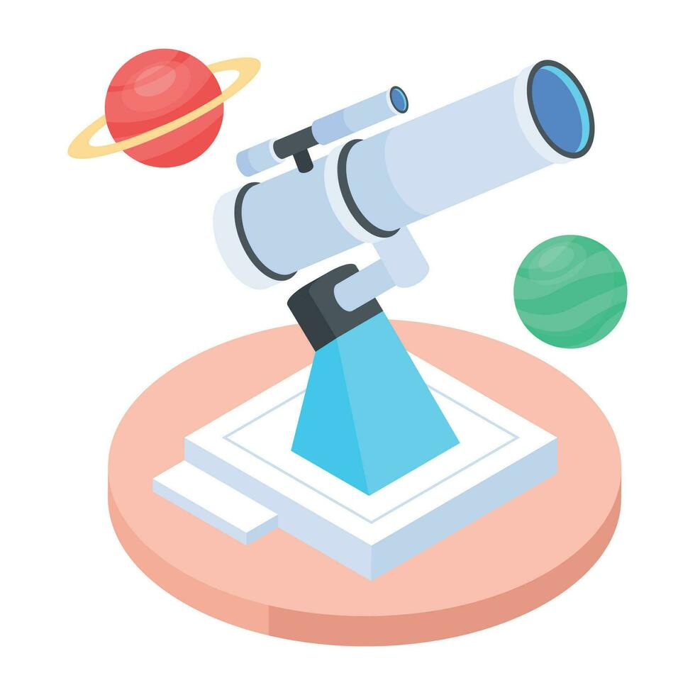 Isometric icon of refractor telescope vector