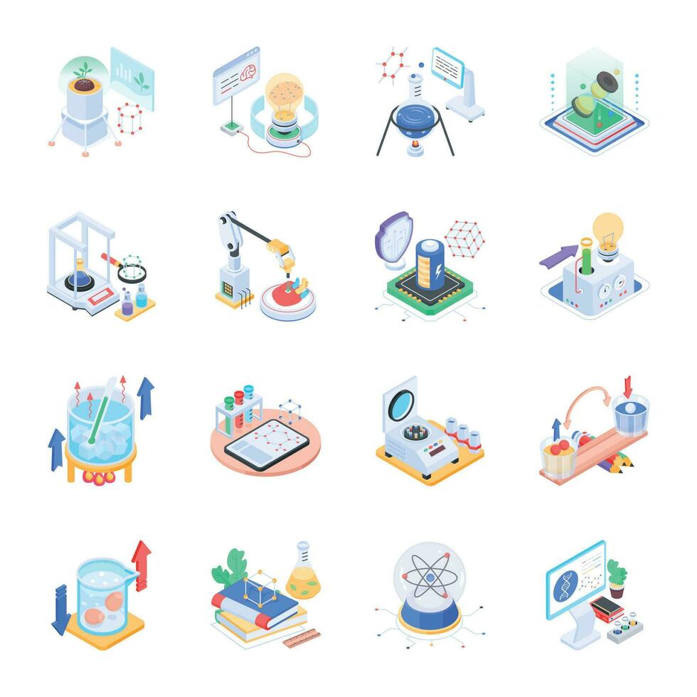 Pack of Lab Experiments Isometric Icons vector