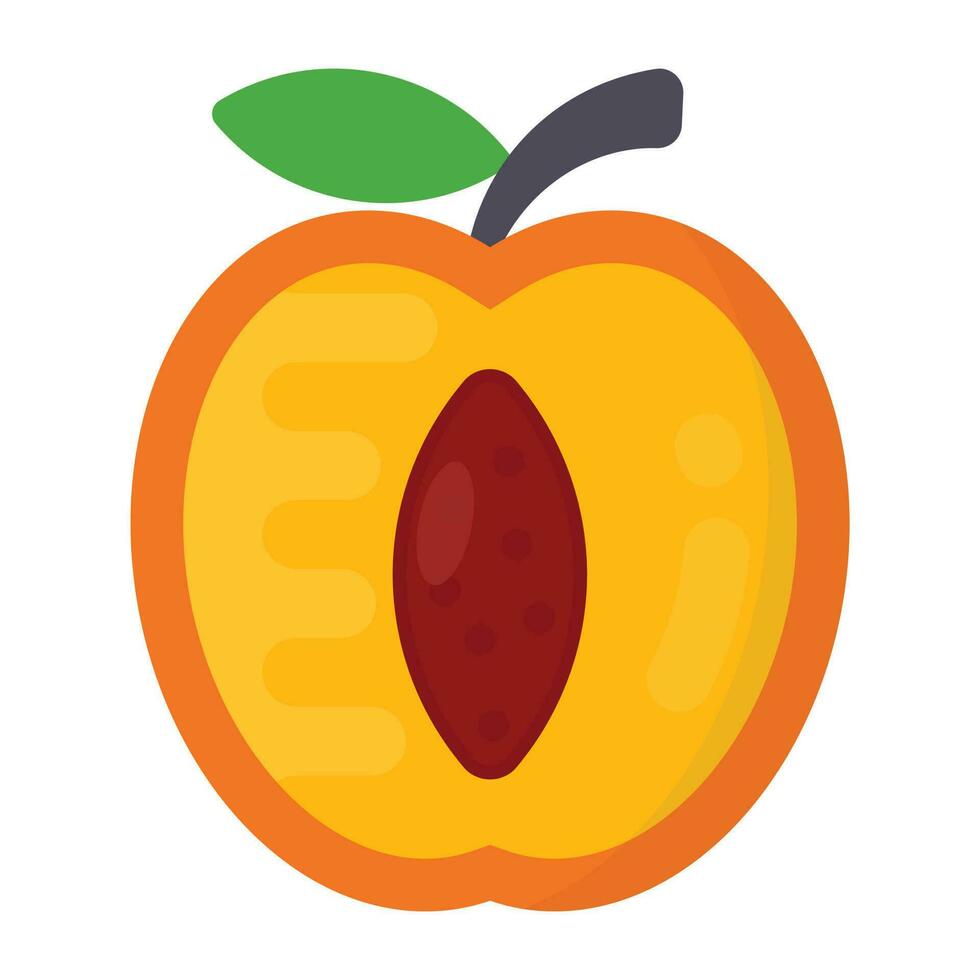 Half cut fruit with stone in the middle, denoting peach vector