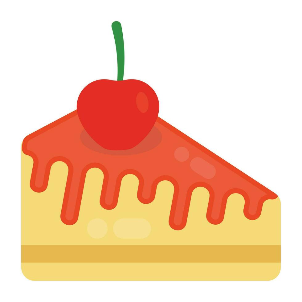 cake slice with creamy spread and cherry on the top, an icon or cake slice with cherry vector