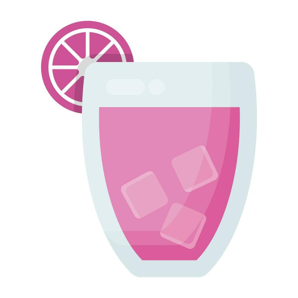 A glass with purple juice and purple slice of garnishing, icon for purple rain drink vector