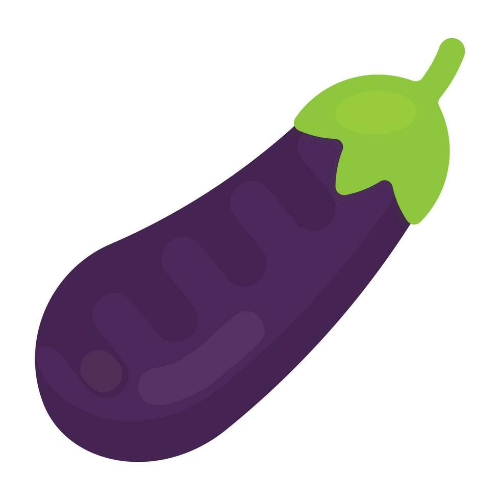 A long oval shaped vegetable with green crown like pedicel on the top, infatuating the icon for eggplant vector