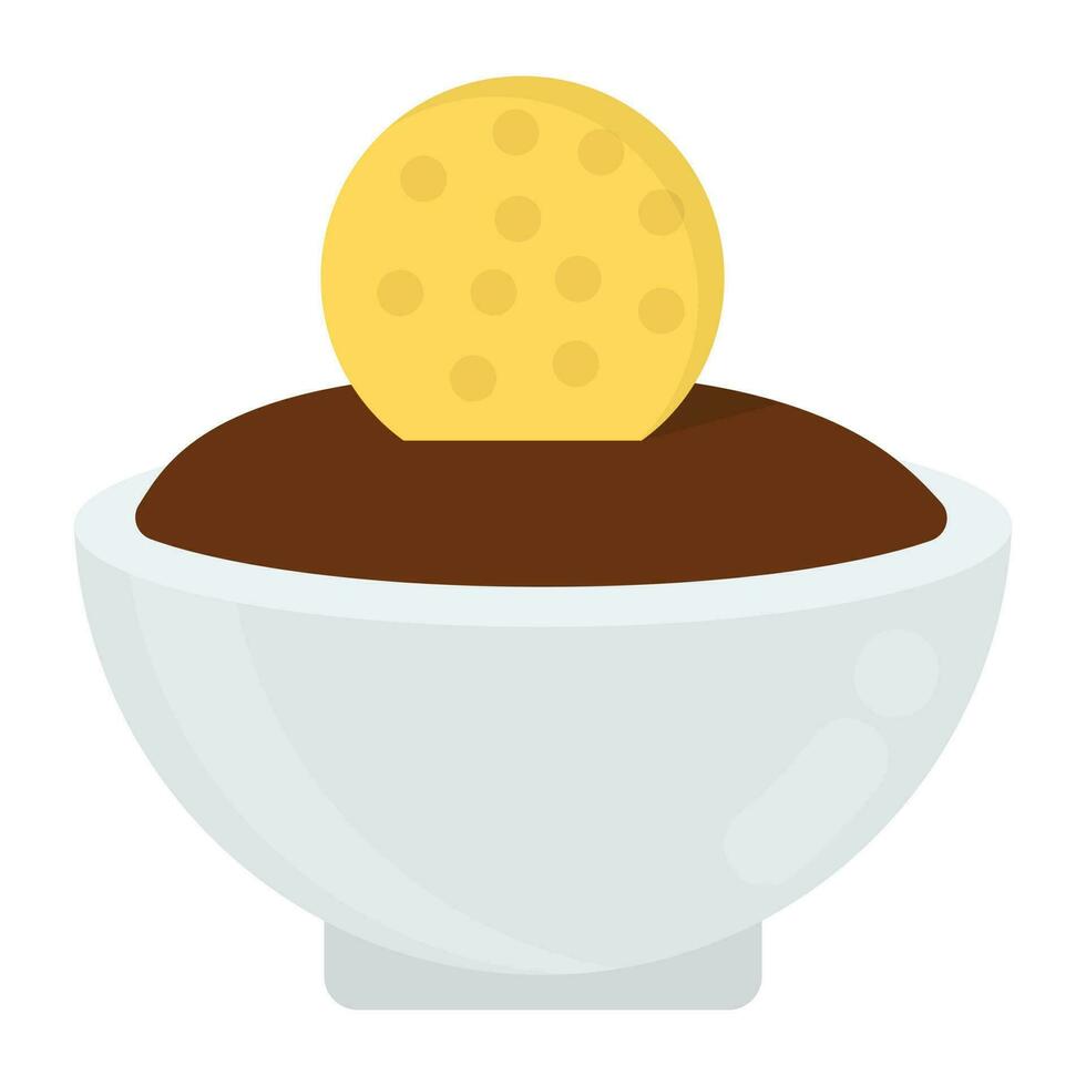 A cup filled with tasty chocolate serum and biscuit being dipped in it, concept for chocolate dipping icon vector
