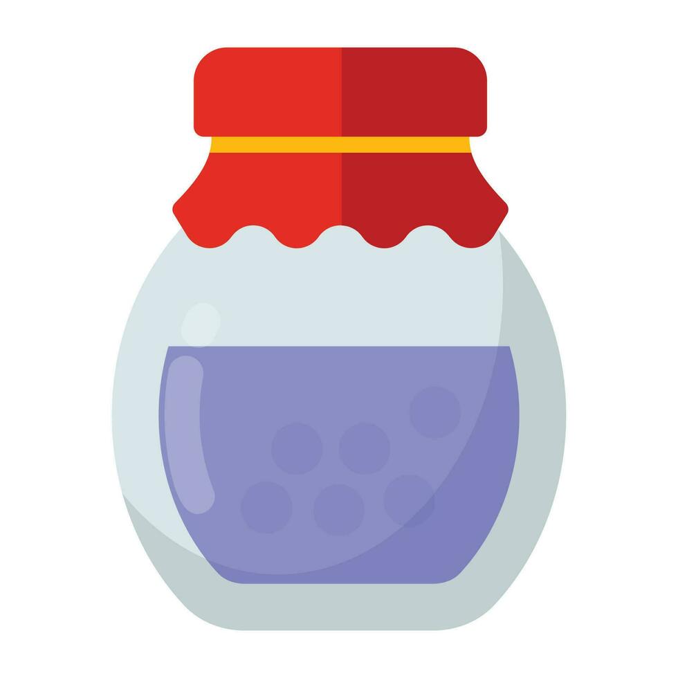 Container filled with purple serum covered with cloth lid making an icon for blueberry jar with fabric topper vector