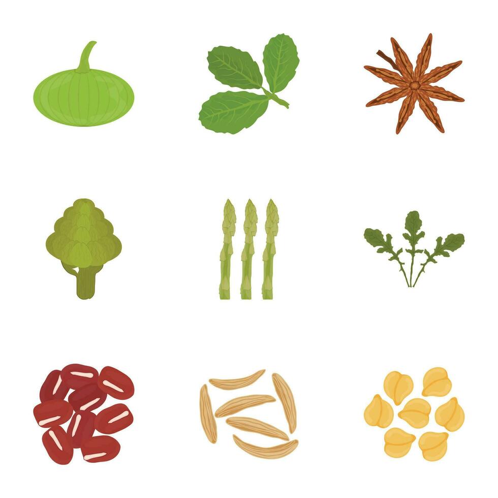 paquete de vegetales íconos vector