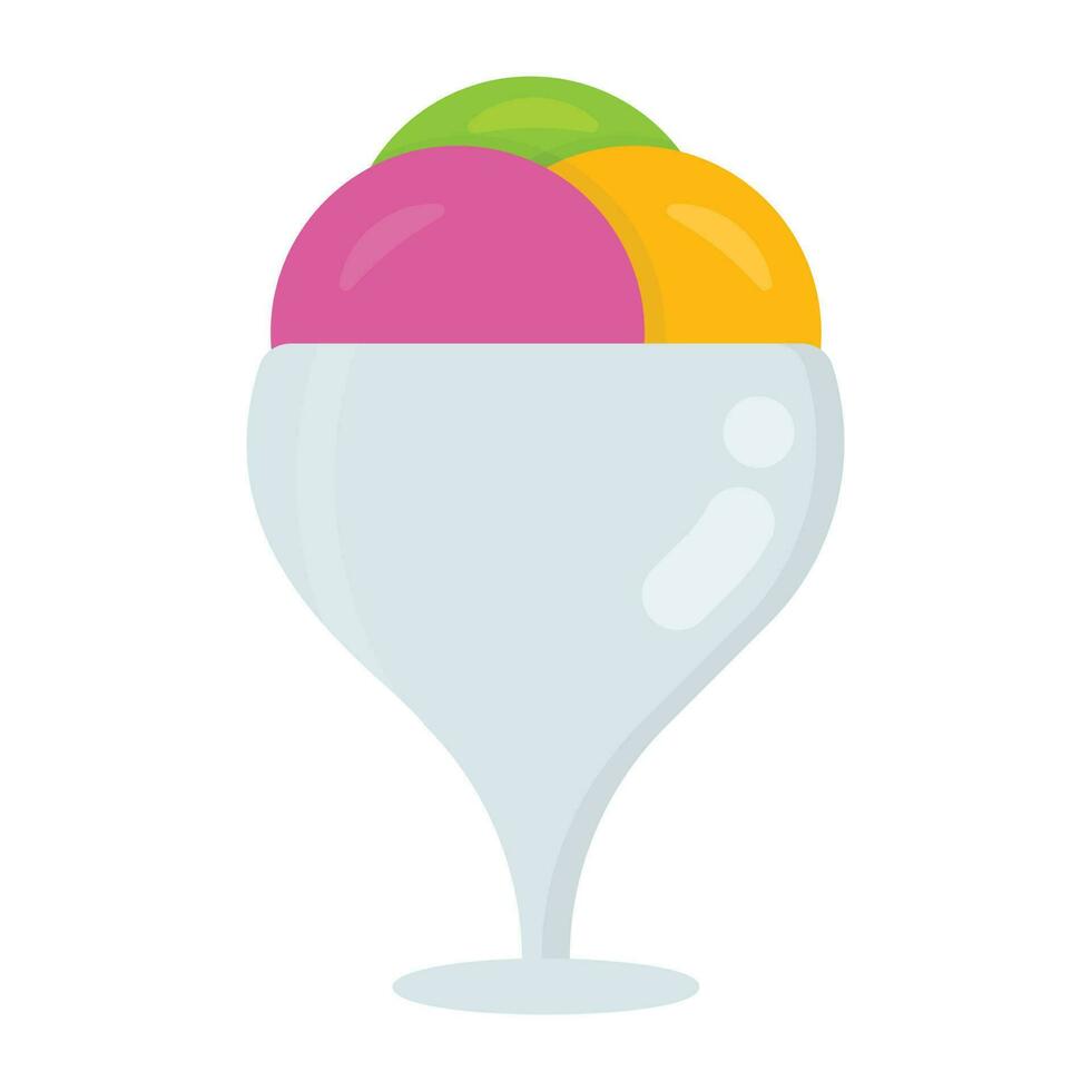 A cup containing three scoops of strawberry, vanilla and peanut ice cream vector