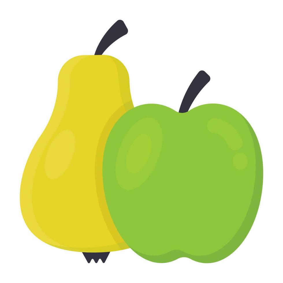 manzana y Pera tomate juntos en un icono denotando sano frutas vector