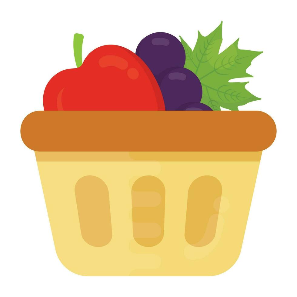 A basket filled to the brim with numerous fruits fatuating icon for fruit basket vector