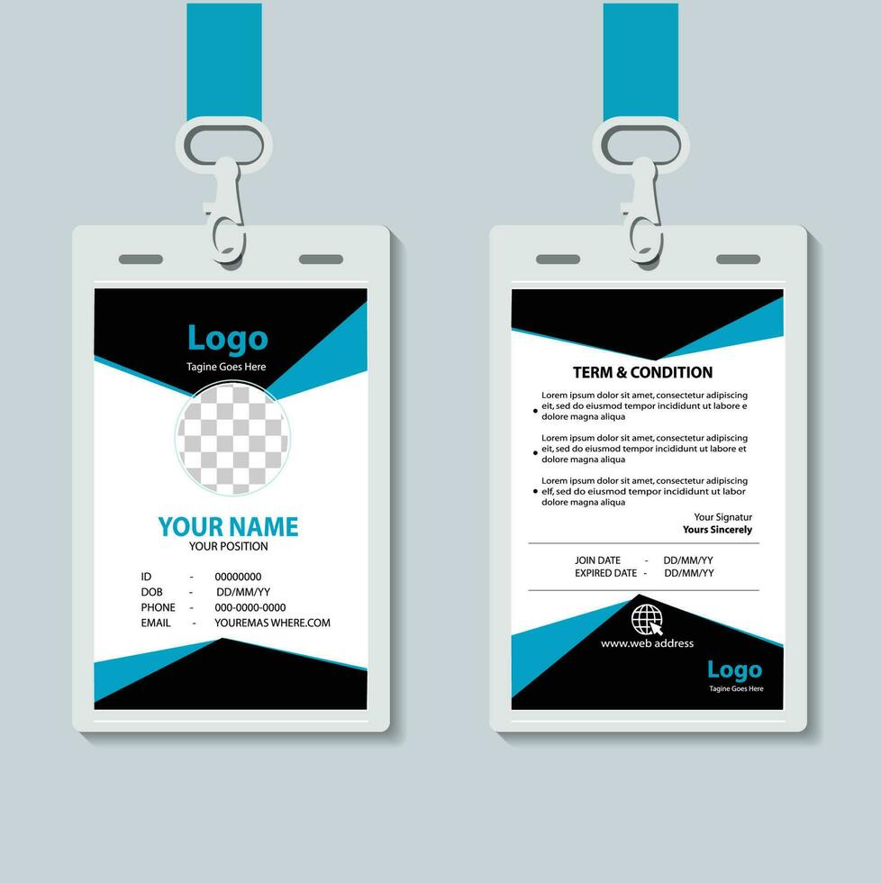 moderno y limpiar negocio carné de identidad tarjeta modelo. profesional carné de identidad tarjeta diseño modelo con azul color. corporativo moderno negocio carné de identidad tarjeta diseño modelo. empresa empleado carné de identidad tarjeta modelo. gratis vector