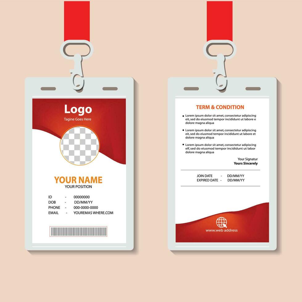 Modern and clean business id card template. professional id card design template with red color. corporate modern business id card design template. Company employee id card template. Free Vector