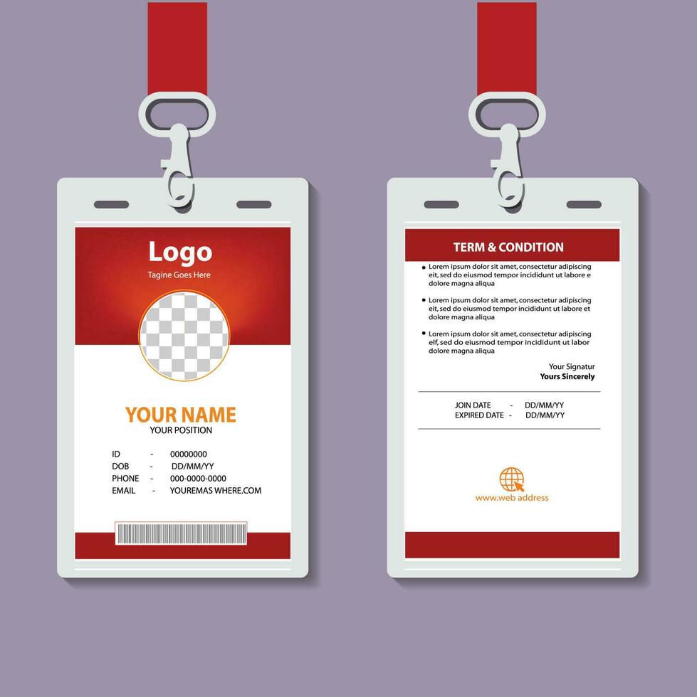 Red Employee ID Card Design Template vector