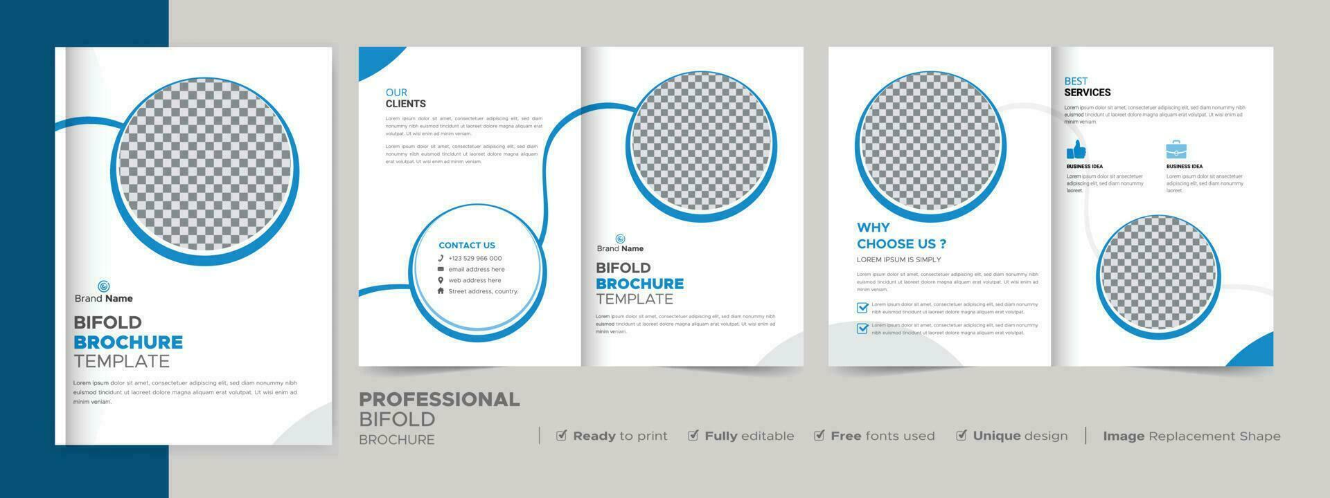 Bifold Brochure Design Template for Your Company, Corporate, Business, Advertising, Marketing, Agency, and Internet Business. vector