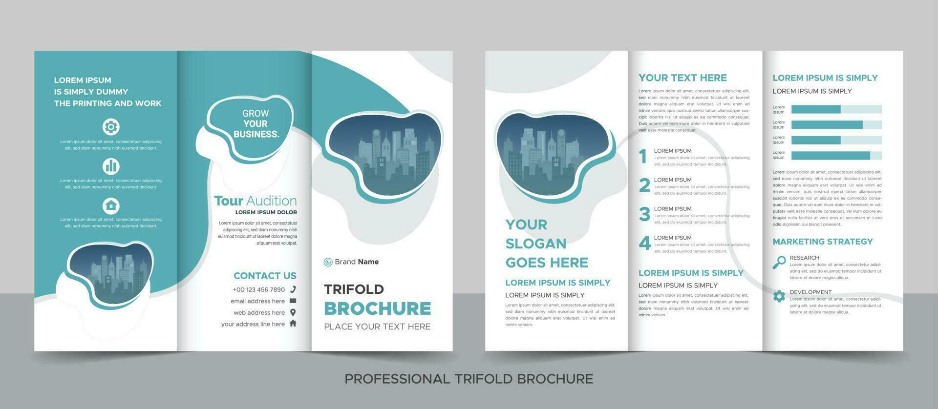 Trifold Brochure Design Template for Your Company, Corporate, Business, Advertising, Marketing, Agency, and Internet Business. vector