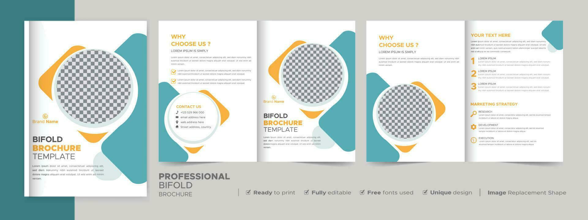 Bifold Brochure Design Template for Your Company, Corporate, Business, Advertising, Marketing, Agency, and Internet Business. vector