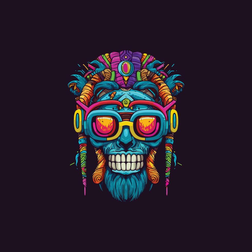 un vistoso ilustración vibrante reggae cráneo vector