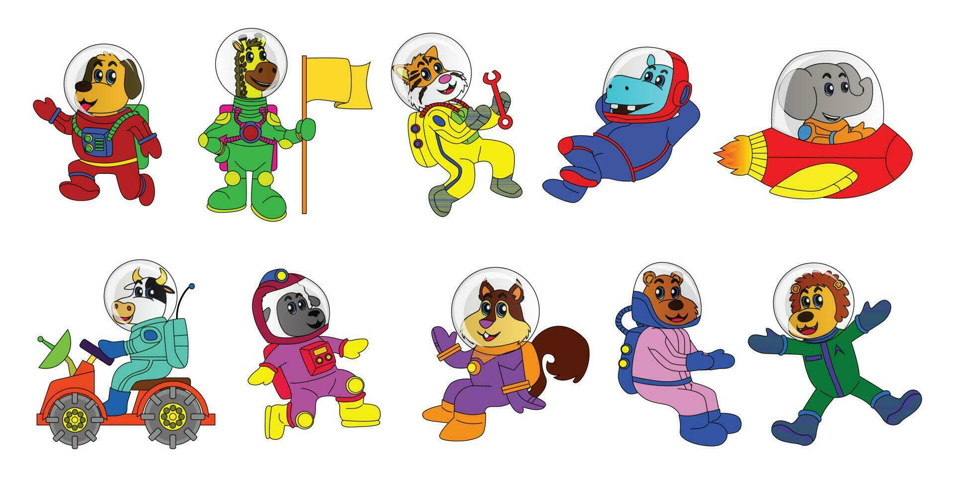 collection of astronaut animal character illustrations, vector, eps 10, editable, animals, stickers, children's books, coloring vector