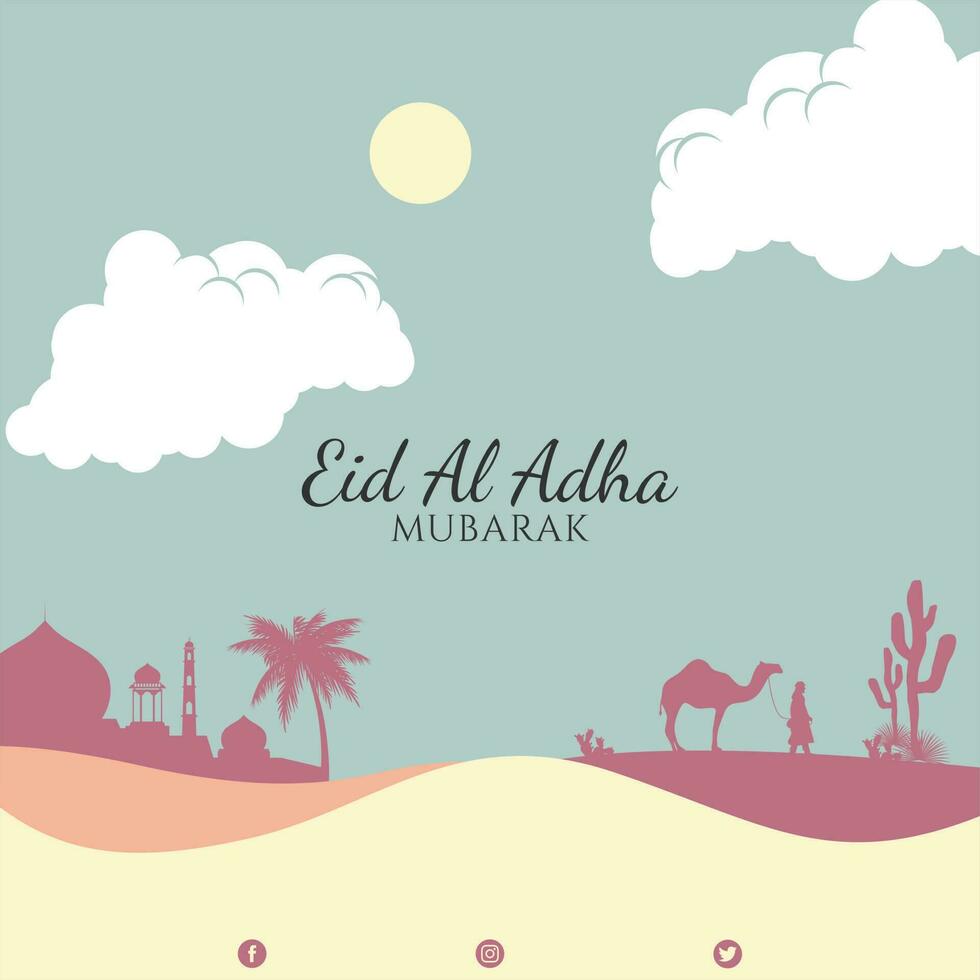 set eid al adha greeting card post social media template vector