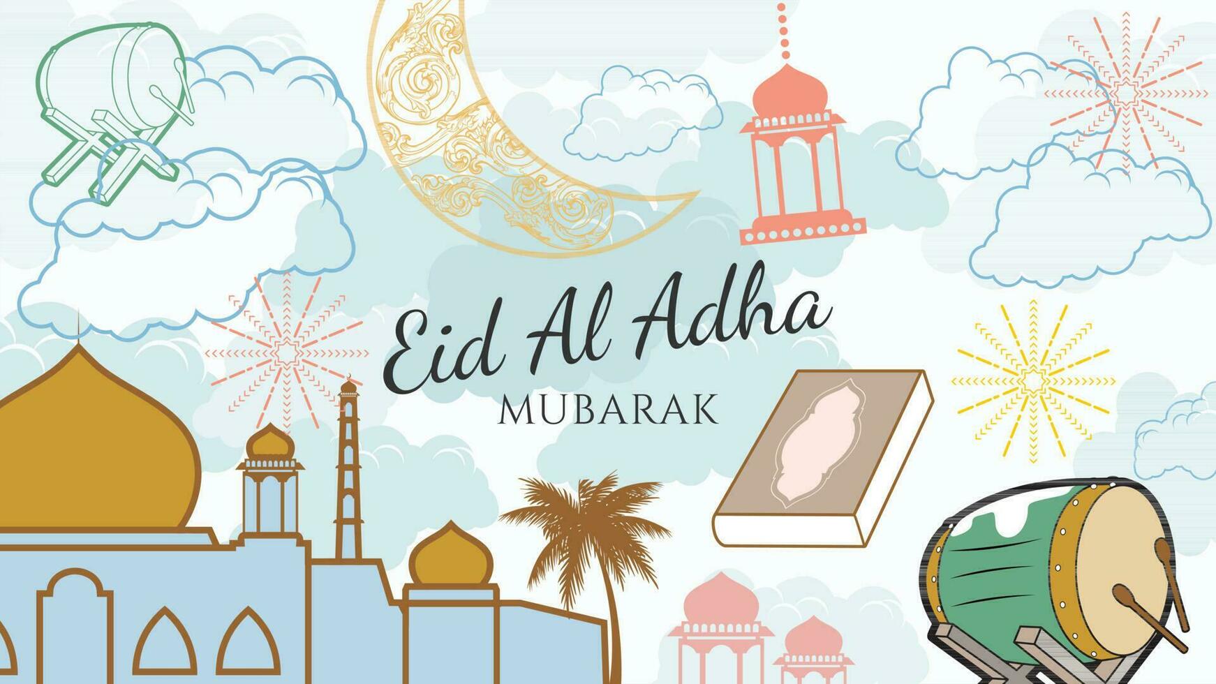eid al adha mubarak background vector flat design