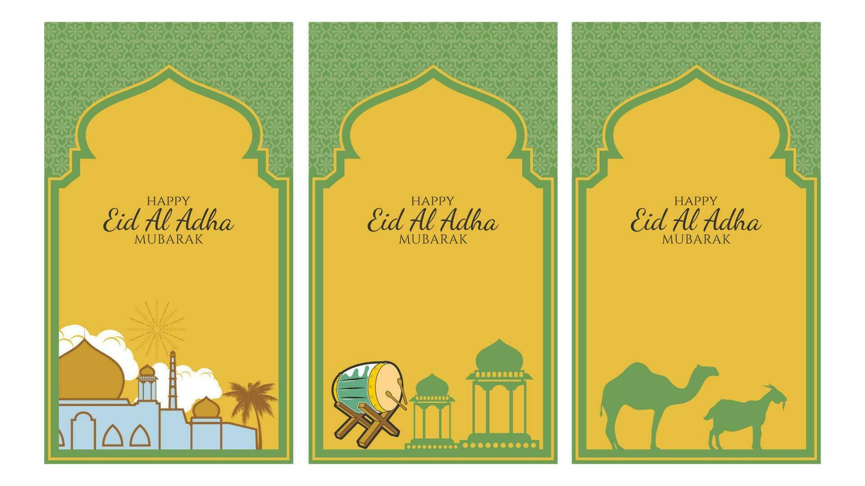 set eid al adha greeting card post social media template vector